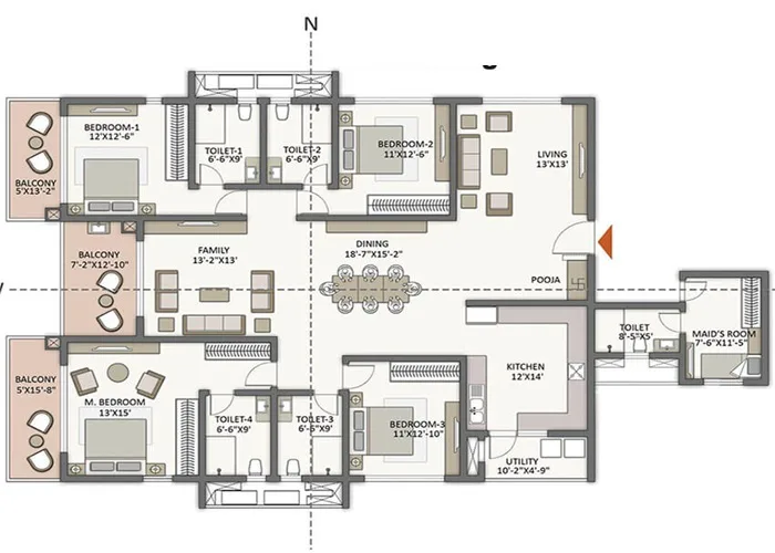 Indicative 4 BHK floor plan layout